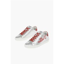 Кроссовки LOVE из металлизированной кожи Moschino, Silver 0017355380 | silver