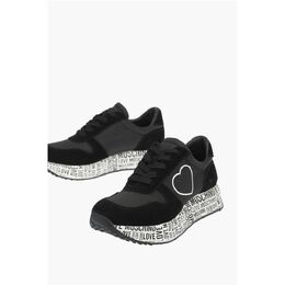 Кроссовки LOVE из замши, кожи и ткани с подошвой с логотипом Moschino, Black 0017356609 | black