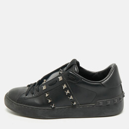 Valentino Black Leather Rockstud Low Top Sneakers Size 37 1179215