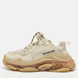Balenciaga Cream Mesh and Faux Leather Triple S Clear Sole Sneakers Size 39 1177958