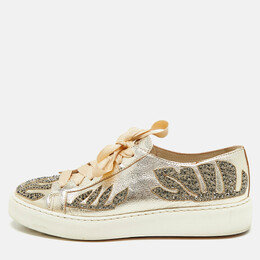Santoni Gold Leather Crystal Embellished Lace Up Sneakers Size 39 1178732