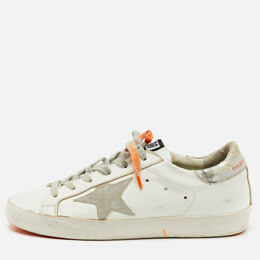 Golden Goose White/Orange Leather and Suede Superstar Low Top Sneakers Size 37 1171108
