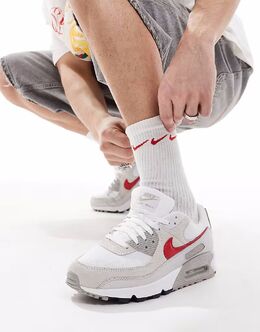 Кроссовки унисекс Nike Air Max 90 белого и красного цвета 139767942 | grey