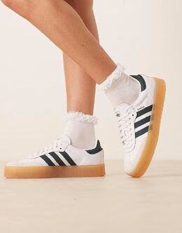 Кроссовки Adidas Sambae белого и темно-зеленого цвета 141910958 | white