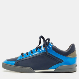 Versace Blue/Navy Blue Leather and Patent Medusa Low Top Sneakers Size 41 1180686