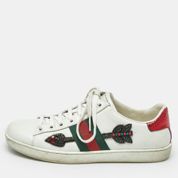 Gucci White Leather Arrow Embellished Web Ace Low Top Sneakers Size 37 1179671