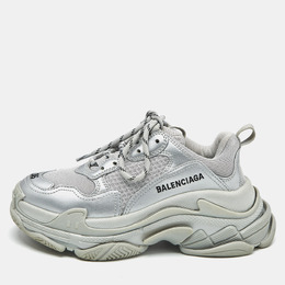 Balenciaga Silver Faux Leather and Mesh Triple S Sneakers Size 36 1178112