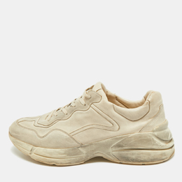 Gucci Off White Leather Distressed Rhyton Sneakers Size 46.5 1180699