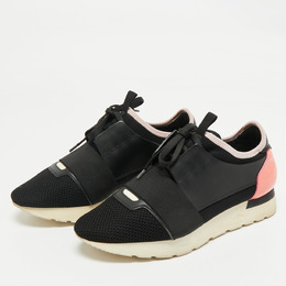 Balenciaga Black/Pink Leather and Mesh Race Runner Low Top Sneakers Size 38 1180356