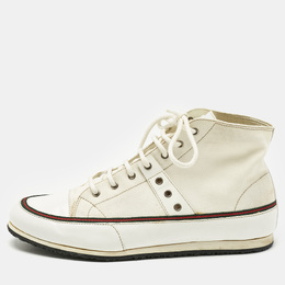 Gucci White Canvas and Leather High Top Sneakers Size 38.5 1182018