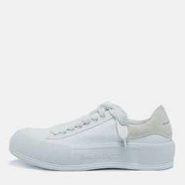 Alexander McQueen White Canvas and Suede Deck Plimsoll Lace Up Sneakers Size 38 1178681