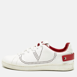 Valentino White Perforated Leather Backnet Rockstud Low Top Sneakers Size 38 1186189