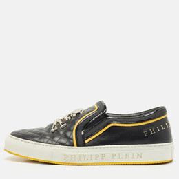 Philipp Plein Black Quilted Leather Skull Slip On Sneakers Size 44 1184900