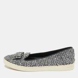Salvatore Ferragamo Grey Tweed and Leather Novello Slip On Sneakers Size 38.5 1186557