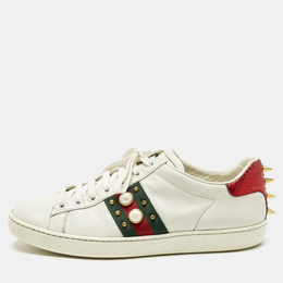 Gucci White Leather Pearl Studded Ace Sneakers Size 37.5 1185802
