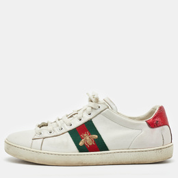 Gucci White Leather Ace Bee Embroidered Low Top Sneakers Size 38 1189255