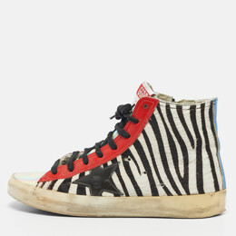 Golden Goose Multicolor Zebra Calf Hair and Leather Francy High Top Sneakers Size 38 1189450
