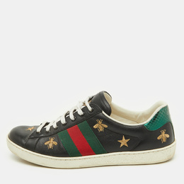 Gucci Black Leather Bee and Star Embroidered Ace Low Top Sneakers Size 41 1189930
