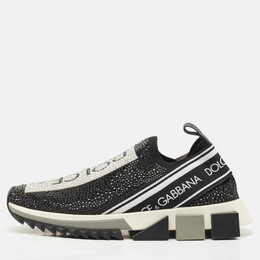 Dolce & Gabbana Black/White Knit Fabric Crystal Embellished Sorrento Slip On Sneakers Size 38.5 1189318
