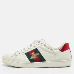 Gucci White Leather Embroidered Bee Web Ace Sneakers Size 40.5 1186494