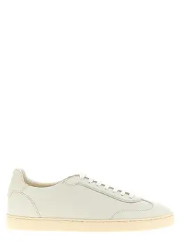 Brunello Cucinelli-Deer Leather Sneakers Bianco-Uomo 52292718559572