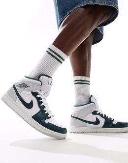 Кроссовки Air Jordan 1 среднего размера белого, серого и темно-зеленого цветов 134220176 | white