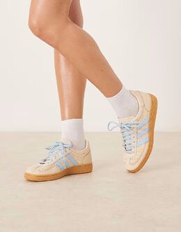 Кроссовки Adidas Handball Spezial, связанные крючком, кремового и светло-голубого цветов, с резиновой подошвой 141934145 | brown