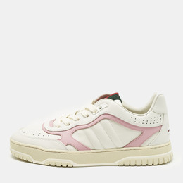 Gucci White/Pink Leather GG Lace Up Sneakers Size 39 1190628