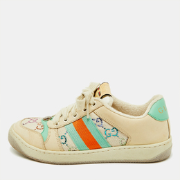 Gucci Multicolor Nubuck Leather and Crystal GG Canvas Screener Sneakers Size 36 1191932