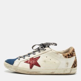 Golden Goose Multicolor Calf Hair and Denim Super Star Lace Up Sneakers Size 39 1191668
