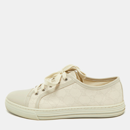 Gucci Grey GG Canvas and Leather Lace Up Sneakers Size 37.5 1191823