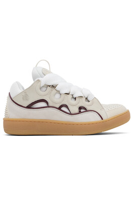 эксклюзивные бежевые кожаные кроссовки Curb от Ssense Lanvin, мультиколор 251254m237062 | white/red