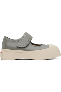 Кожаные кроссовки в стиле Mary Jane Marni, серый 251379f118004 | neutral grey