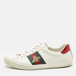 Gucci White Leather Bee Embroidered Ace Low Top Sneakers Size 44 1193988