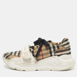 Burberry Multicolor Vintage Check Fabric and Rubber Velcro Low Top Sneakers Size 37 1193761