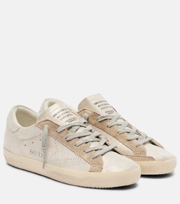 Супер-Звезда блестящие кожаные кроссовки Golden Goose, Platinum/Beige p01056999 | platinum/beige