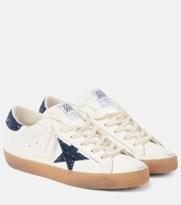 Супер-Звезда блестящие кожаные кроссовки Golden Goose, White/Blue p00987970 | white/blue