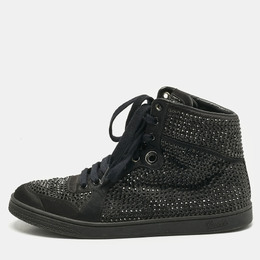 Gucci Black Satin Crystal Embellished Coda High Top Sneakers Size 39 1194045