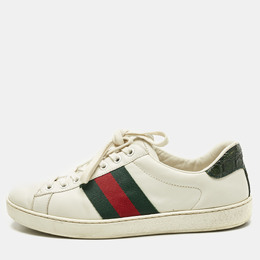 Gucci White Crocodile Leather and Leather Ace Lace Up Sneakers Size 40 1193245
