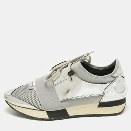 Balenciaga Grey/Silver Mesh And Leather Race Runner Sneakers Size 41 1193221