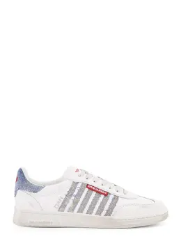 Dsquared2-Low-Top Leather Sneakers With Denim Profiles-Uomo 52365940785492