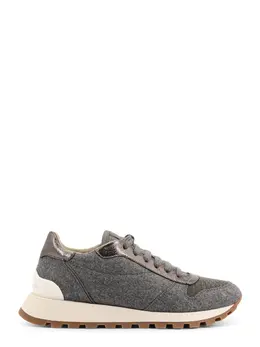 Brunello Cucinelli-Low-Top Wool Flannel Sneakers With Leather Profiles-Donna 52367348269396