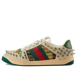 Кроссовки screener gg leather sneakers 'beige metallic silver green' Gucci, бежевый 722613-faayn-8556 | beige/metallic silver/green