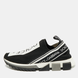 Dolce & Gabbana Black Knit Fabric Sorrento Slip On Sneakers Size 40.5 1198169