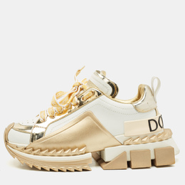 Dolce & Gabbana White/Gold Leather Super King Lace Up Sneakers Size 35.5 1197200
