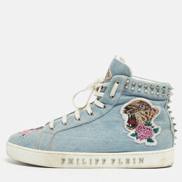 Philipp Plein Blue Denim Studded High Top Sneakers Size 40 1199932