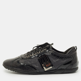 Versace Black Patent Leather and Python Leather Lace Up Sneakers Size 44 1201046