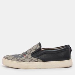 Gucci Beige/Black Tiger Print GG Supreme Canvas and Leather Slip On Sneakers Size 42.5 1203005