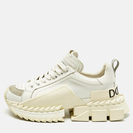Dolce & Gabbana White Leather and Suede Super King Sneakers Size 40.5 1202943