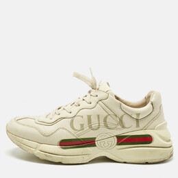 Gucci Cream Leather Rhyton Lace Up Sneakers Size 43.5 1202901